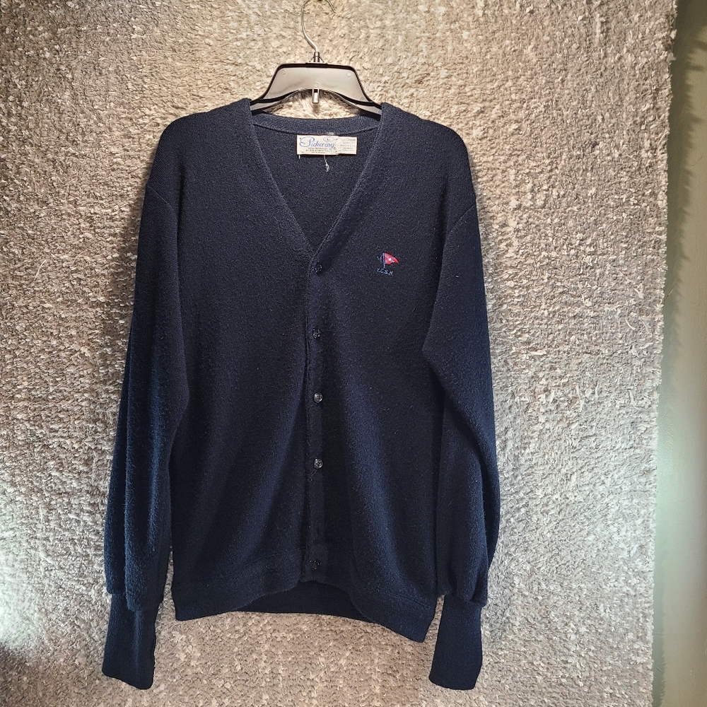 Pickering Cardigan Sweater Men M Vintage Made In USA Blue Button Up Orlon Acryli